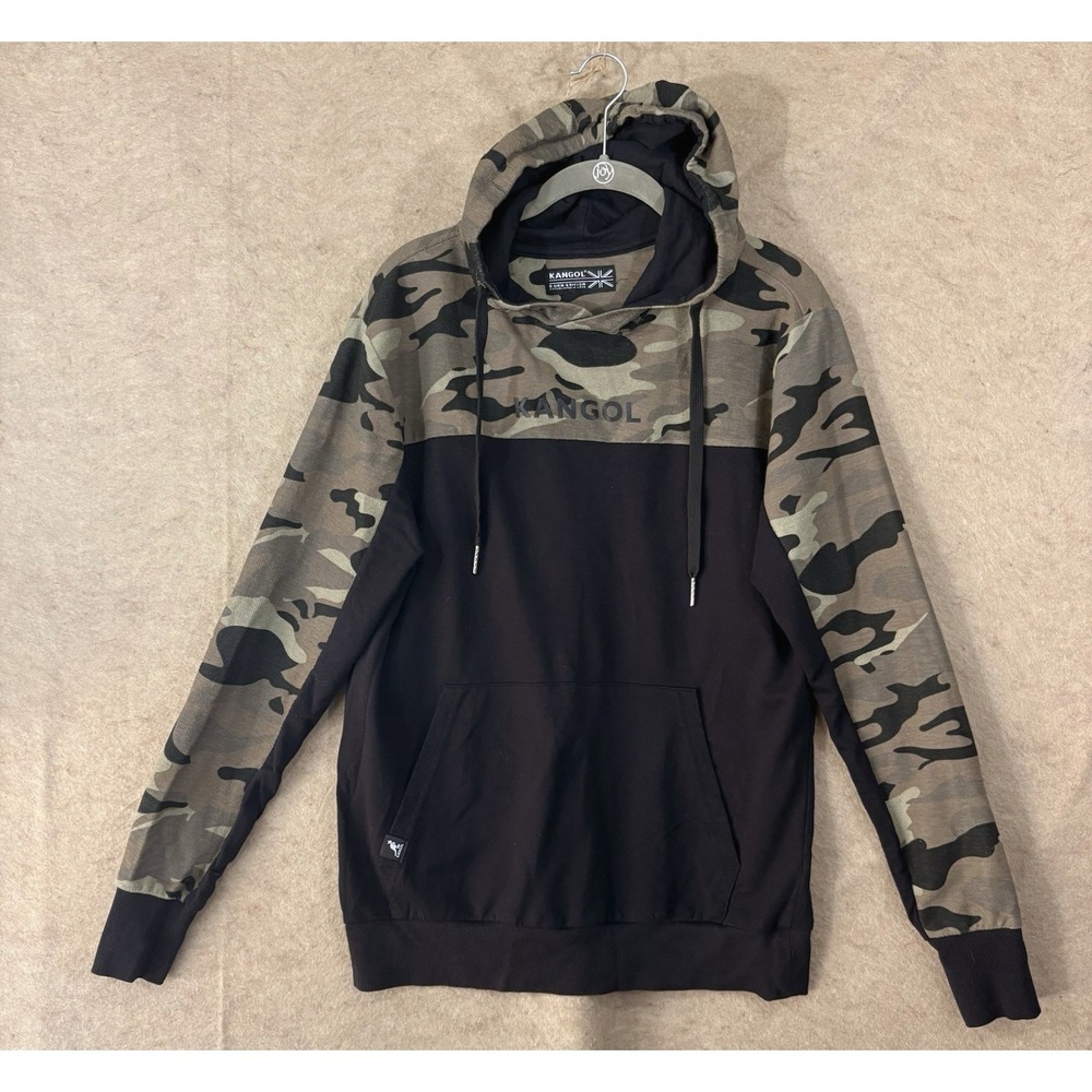 Kangol Born British Pullover Hoodie Mens Sz S Black Camo Pockets